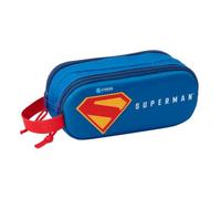 Safta - Astuccio scolastico doppio Superman 3D con rilievo, astuccio per la scuola per bambini con due scomparti e cerniere, maniglia laterale per la mano, misure 21 x 6 x 8 cm, astuccio scolastico 2