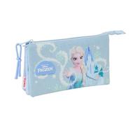 Safta Astuccio scolastico Frozen Disney doppio e triplo, organizer scolastico con scomparti e cerniere, maniglia a mano, misure 12,5 x 5,5 x 19,5 cm, astuccio 3 scomparti, Astuccio triplo Frozen