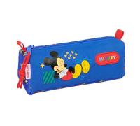 safta | Astuccio scolastico rettangolare Disney Mickey Mouse Today, portapenne per bambini 1 scomparto con cerniera, organizer per matite e penne, blu con tirazip rossos, Misure 21x7x8 cm