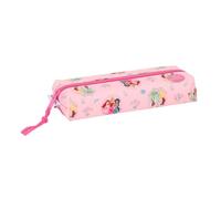 safta | Astuccio scolastico rettangolare Disney Princesas, 22 cm, portapenne scolastico per bambini con cerniera e fascia elastica posteriore per fissaggio a quaderno o cartellina, rosa, Misure