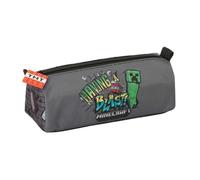 safta | Astuccio scolastico rettangolare Minecraft Graffiti, portapenne per ragazzi con 1 scomparto e cerniera, organizer per matite e pennarelli, grigio con Creeper e tirazip TNT, Misure 21x7x8 cm