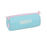 Safta - Astuccio scolastico rettangolare Munich Sky, astuccio per ragazzi con 1 scomparto e cerniera, organizer per matite e penne, colore blu turchese con dettagli rosa, dimensioni 21 x 7 x 8 cm