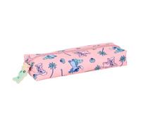 safta | Astuccio scolastico rettangolare Stitch Beach 22 cm, portapenne scolastico con cerniera e fascia elastica posteriore per fissaggio a quaderno o cartellina, Misure 22x7x4 cm, Astuccio