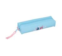 Safta - Astuccio scolastico rettangolare Stitch Happy 22 cm, astuccio per bambini con 1 scomparto e cerniera, gomma elastica posteriore da attaccare a quaderno o cartella, blu e rosa, dimensioni 22 x