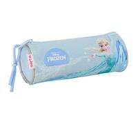 Safta - Astuccio scolastico rotondo Disney Frozen, astuccio per la scuola per bambini con cerniera e maniglia di facile apertura, design blu con fiocchi di neve e Elsa, dimensioni 20 x 7 x 7 cm
