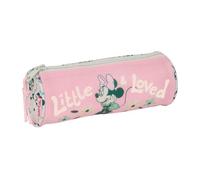 safta | Astuccio scolastico rotondo Disney Minnie Mouse Minty, portapenne scolastico per bambini organizer, cerniera con tirazip facile da usare, design rosa e Menta con Flores, Misure 20x7x7 cm