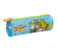 Safta - Astuccio scolastico rotondo La fattoria di Zenon, astuccio per bambini cilindrico con cerniera e maniglia facile apertura, stampa animali, colore blu, dimensioni 20 x 7 x 7 cm, astuccio