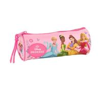 safta | Astuccio scolastico rotondo Princesas Disney, portapenne scolastico per bambini con cerniera e tirazip facile da usare, design rosa con Princesas, Misure 20x7x7 cm, Astuccio scolastico