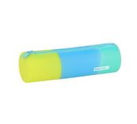 safta | Astuccio scolastico rotondo Silicona Tricolor, organizer scolastico con scomparto Único e cerniera, Fácil Limpieza, Acabado Suave, blu Turquesa e giallo, Misure 20x5 cm, portapenne