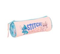 safta | Astuccio scolastico rotondo Stitch Ohana e per ragazzi, cerniera con tirazip facile da usare, design rosa e blu con stampa, Misure 20x7x7 cm, Astuccio scolastico