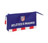 safta | Astuccio scolastico triplo Atlético de Madrid, portapenne scolastico con 3 scomparti separati e cerniera, Misure 22x3x12 cm, Astuccio scolastico 3 scomparti