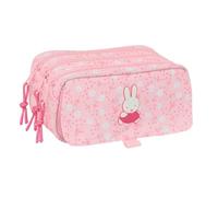Safta - Astuccio scolastico triplo Big Miffy Flores, astuccio per bambini con 3 scomparti e cerniere, tasca frontale, nastro posteriore adattabile al trolley, dimensioni 21,5 x 8 x 10 cm