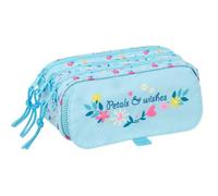 safta | Astuccio scolastico triplo Blackfit8 Pétalos, organizer scolastico con 3 scomparti e cerniere, tasca frontale, Misure 21,5x8x10 cm, portapenne 3 scomparti