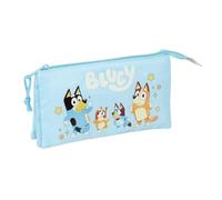 safta | Astuccio scolastico triplo Bluey Ready, portapenne scolastico per bambini con 3 scomparti separati e cerniere, Misure 22x3x12 cm, Astuccio scolastico 3 scomparti