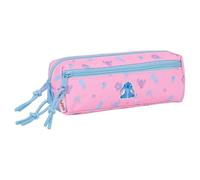 safta | Astuccio scolastico triplo compatto Disney Stitch Bright con fascia elastica posteriore, 22 cm, portapenne per bambini con 3 scomparti e cerniere, Misure 22x6x8,5 cm