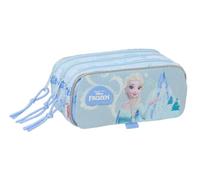 Safta - Astuccio scolastico triplo Disney Frozen Big, astuccio per bambini con 3 scomparti e cerniere, tasca frontale, nastro posteriore adattabile al trolley, blu, dimensioni 21,5 x 8 x 10 cm