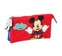 safta | Astuccio scolastico triplo Disney Mickey Mouse Good Day, portapenne per bambini con 3 scomparti separati e cerniera, tasca interna centrale con cerniera, Misure 22x3x12 cm