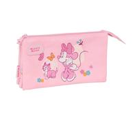 safta | Astuccio scolastico triplo Disney Minnie Mouse Baby, portapenne scolastico per bambini rosa, 3 scomparti separati con cerniera, Misure 22x3x12 cm, Astuccio scolastico 3 scomparti
