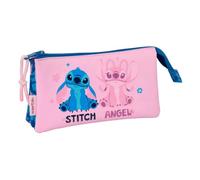 Safta - Astuccio scolastico triplo Disney Stitch Lilo, astuccio scuola per bambini con 3 scomparti e cerniere, dimensioni 22 x 3 x 12 cm, astuccio scolastico 3 scomparti