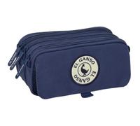 safta | Astuccio scolastico triplo El Ganso Jeans, portapenne per ragazzi con 3 scomparti e cerniere, tasca frontale, Cinta Trasera Adaptable a Carro Portamochilas, blu Marino, Misure 21,5x8x10 cm