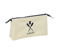 safta | Astuccio scolastico triplo El Pulpo Beige, portapenne scolastico per ragazzi con 3 scomparti separati con cerniera, Misure 22x3x12 cm, Astuccio scolastico 3 scomparti