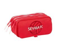 safta | Astuccio scolastico triplo grande Sevilla FC, portapenne per ragazzi con 3 scomparti e cerniere, tasca frontale, Cinta Trasera Adaptable a Carro Portamochilas, colore rosso, Misure