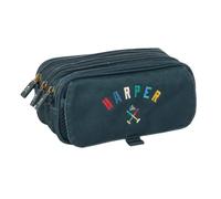 safta | Astuccio scolastico triplo Harper & Neyer Big, portapenne per ragazzi con 3 scomparti e cerniere, tasca frontale, Cinta Trasera Adaptable a Carro Portamochilas, Misure 21,5x8x10 cm
