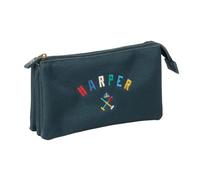 safta | Astuccio scolastico triplo Harper & Neyer con 3 scomparti con cerniera, tasca interna centrale con cerniera, Misure 22x3x12 cm, portapenne 3 scomparti