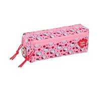 safta | Astuccio scolastico triplo Hello Kitty, portapenne organizer 22x6x8,5 cm, tre scomparti con cerniera, fascia elastica posteriore per fissaggio a quaderno o cartellina, rosa