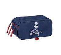 Safta - Astuccio scolastico triplo Il polpo Big, astuccio per ragazzi con 3 scomparti e cerniere, tasca frontale con cerniera, nastro posteriore adattabile al carrello porta zaini, dimensioni 21,5 x 8