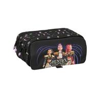 safta | Astuccio scolastico triplo K-Pop Demon Hunters Sound, organizer scolastico con 3 scomparti e cerniere, tasca frontale, Misure 21,5x8x10 cm, portapenne 3 scomparti