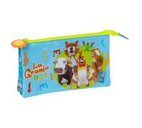 safta | Astuccio scolastico triplo La Granja de Zenón, portapenne scolastico per bambini con 3 scomparti separati con cerniera e tasca interna centrale, Misure 22x3x12 cm