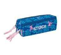 Safta - Astuccio scolastico triplo piccolo Stitch Lilo 22 cm con elastico posteriore, astuccio organizer 3 scomparti con cerniera, per il ritorno a scuola dei bambini, misure 22 x 6 x 8,5 cm