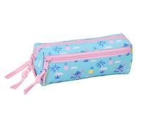 Safta - Astuccio scolastico triplo piccolo Stitch Waves, 22 cm, astuccio per bambini con 3 scomparti e cerniere, elastico posteriore da attaccare a quaderni o cartelle, misure 22 x 6 x 8,5 cm