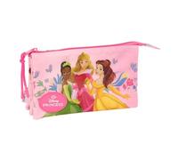 safta | Astuccio scolastico triplo Princesas Disney, portapenne scolastico per bambini con 3 scomparti separati con cerniera, Misure 22x3x12 cm, Astuccio scolastico 3 scomparti