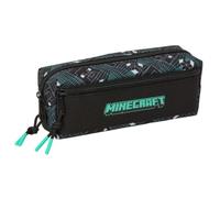 safta | Astuccio scolastico triplo rettangolare Minecraft Screen con fascia elastica posteriore, 22 cm, portapenne organizer con 3 scomparti e cerniere, tirazip Turquesa, Misure 22x6x8,5 cm