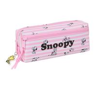 Safta Astuccio scolastico triplo Snoopy con elastico posteriore, 22 cm, astuccio organizer con 3 scomparti e cerniere, per bambini e ragazzi, rosa a righe con ciondolo, misure 22 x 6 x 8,5 cm