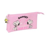 Safta - Astuccio scolastico triplo Snoopy, organizer scolastico per bambini con 3 scomparti separati e cerniera, dimensioni 22 x 3 x 12 cm, astuccio a 3 scomparti
