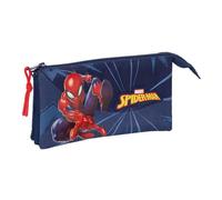 safta | Astuccio scolastico triplo Spider-Man, portapenne scolastico per bambini con 3 scomparti con cerniera e tasca interna centrale, Misure 22x3x12 cm, Astuccio scolastico 3 scomparti