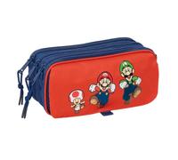safta | Astuccio scolastico triplo Super Mario Bros Mamma Mia, organizer scolastico 21,5x8x10 cm, 3 scomparti con cerniera e tasca frontale, portapenne 3 scomparti