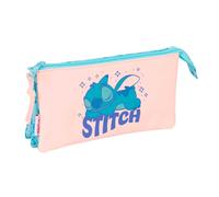 STITCH OHANA - Astuccio triplo, astuccio per bambini, ideale per bambini in età scolastica, comodo e versatile, qualità e resistenza, 22 x 3 x 12 cm