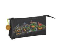 Safta Tartarughe Ninja - Astuccio triplo, astuccio per bambini, ideale per bambini in età scolastica, comodo e versatile, qualità e resistenza, 22 x 3 x 12 cm, colore grigio/nero, Grigio/nero,