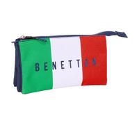 safta BENETTON FLAG - Astuccio triplo, astuccio per bambini, ideale per bambini in età scolastica, comodo e versatile, qualità e resistenza, 22 x 3 x 12 cm, Blu navy, M, Casual