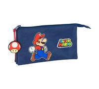 SUPER MARIO TRICK - Astuccio triplo, astuccio per bambini, ideale per bambini in età scolastica, comodo e versatile, qualità e resistenza, 22 x 3 x 12 cm, blu scuro/rosso, M, Casual