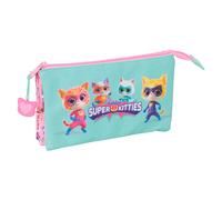 Safta SUPERKITTIES - Astuccio triplo, astuccio per bambini, ideale per bambini in età scolastica, comodo e versatile, qualità e resistenza, 22 x 3 x 12 cm, Rosa chiaro/Turchese pastello, M, Casual