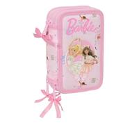 safta | Astuccio triplo Barbie Ballet 37 pezzi, Astuccio scolastico per bambini con 3 scomparti e cerniera, include 16 matite colorate, 14 pennarelli, Regla e Semicírculo, Misure 12,5x5,5x19,5 cm