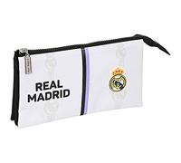 SAFTA, Astuccio triplo del Real Madrid 1ª squadra 22/23, 220 x 30 x 120 mm Unisex-Bambini e ragazzi, Nera e bianca, Estándar