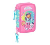 safta | Astuccio triplo Gabby’s Dollhouse Confetti 37 pezzi, Astuccio scolastico per bambini con 3 scomparti e cerniera, include 16 matite, 14 pennarelli, Misure 12,5x5,5x19,5 cm