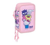 safta | Astuccio triplo Hello Kitty & Friends 37 pezzi, Astuccio scolastico per bambini con 3 scomparti e cerniere, include 16 matite colorate, 14 pennarelli, Misure 12,5x5,5x19,5 cm