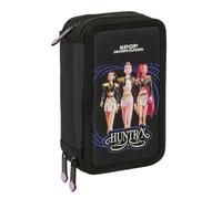 safta | Astuccio triplo K-Pop Demon Hunters Sound 37 pezzi, portapenne scolastico con 3 scomparti e cerniera, include 16 Colorines, Misure 12,5x5,5x19,5 cm, Astuccio scolastico 3 scomparti